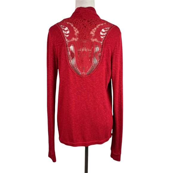🟣🟣🟣 SILENCE & NOISE Womens Size Small Red Lace Back Open Sweater Cardigan - Picture 4 of 9